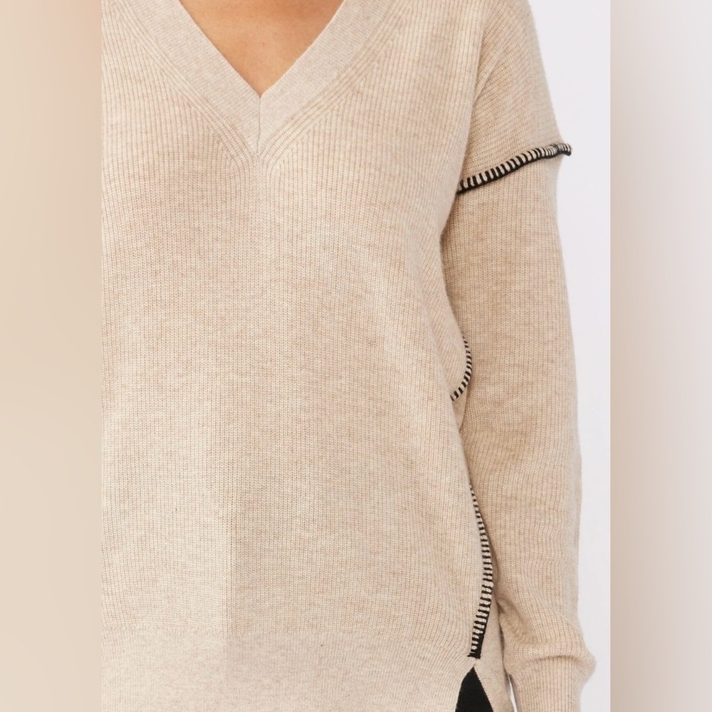 Lovestitch Ren Pullover V-Neck Sweater Size Small Oatmeal/Black Bohemian - Picture 5 of 14
